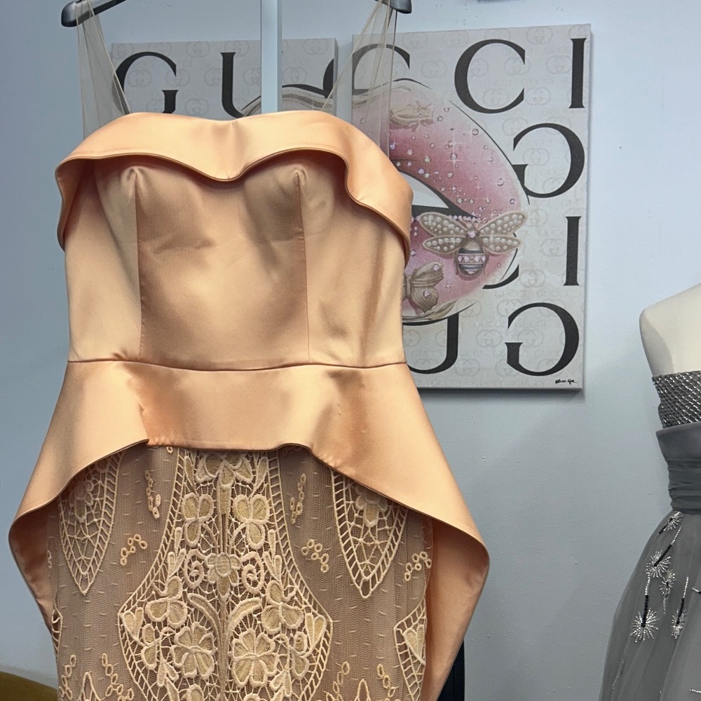 gemy apricot peplum lace dress